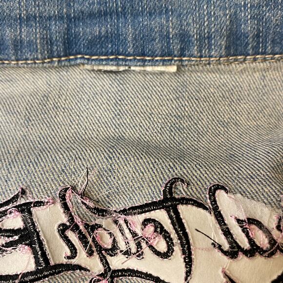 RTB Real Tough B itch Denim Jacket SMALL Biker Babe Blue Jean Embroidered Bling - Picture 9 of 11